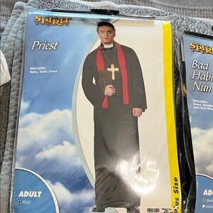 Spirit Priest Costume with Black Robe and Gold Cross